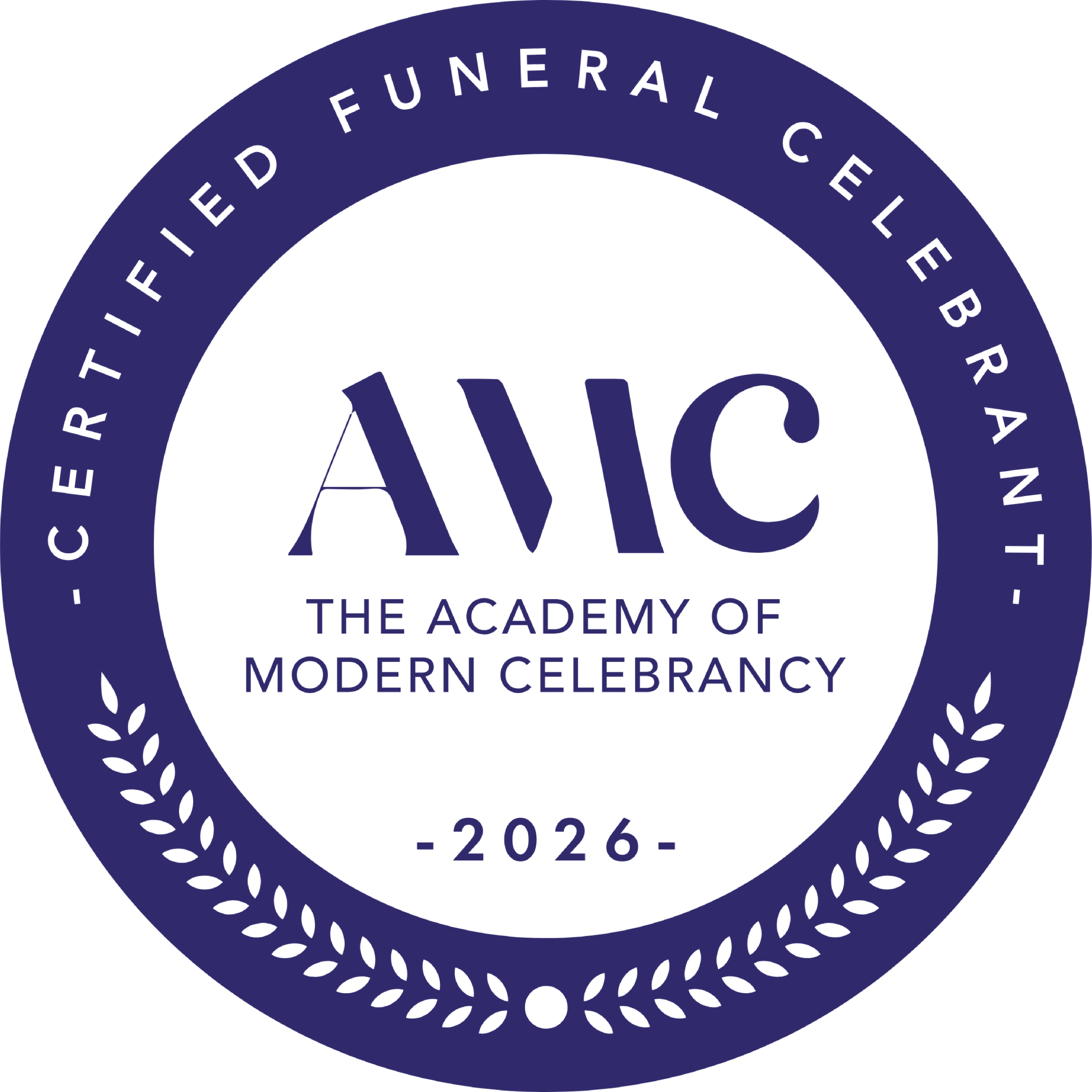 Academy of Modern Celebrancy Certified Funeral Celebrant 2026 badge